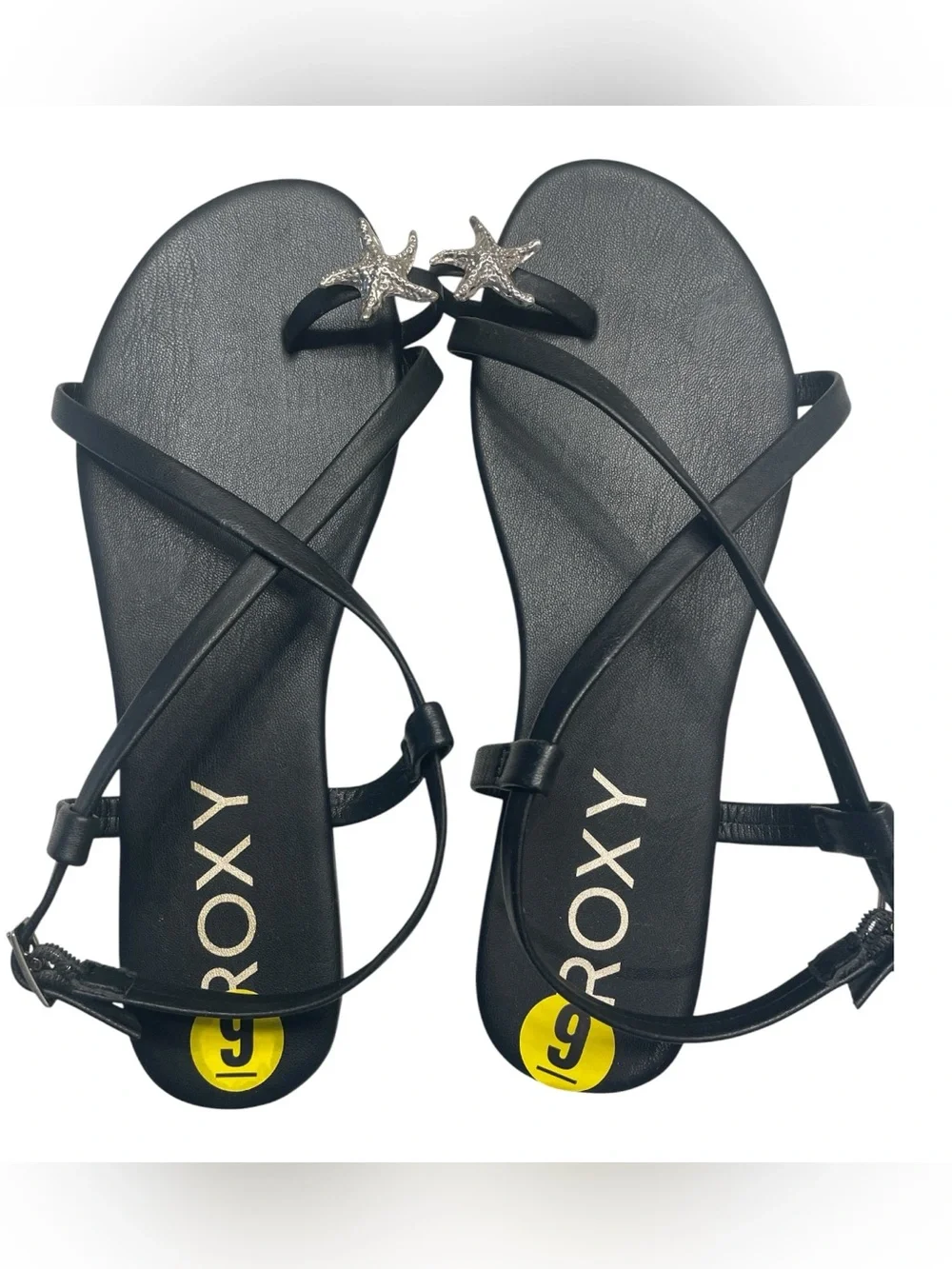 Roxy Black Flat Sandals with Starfish Size 9 NWT